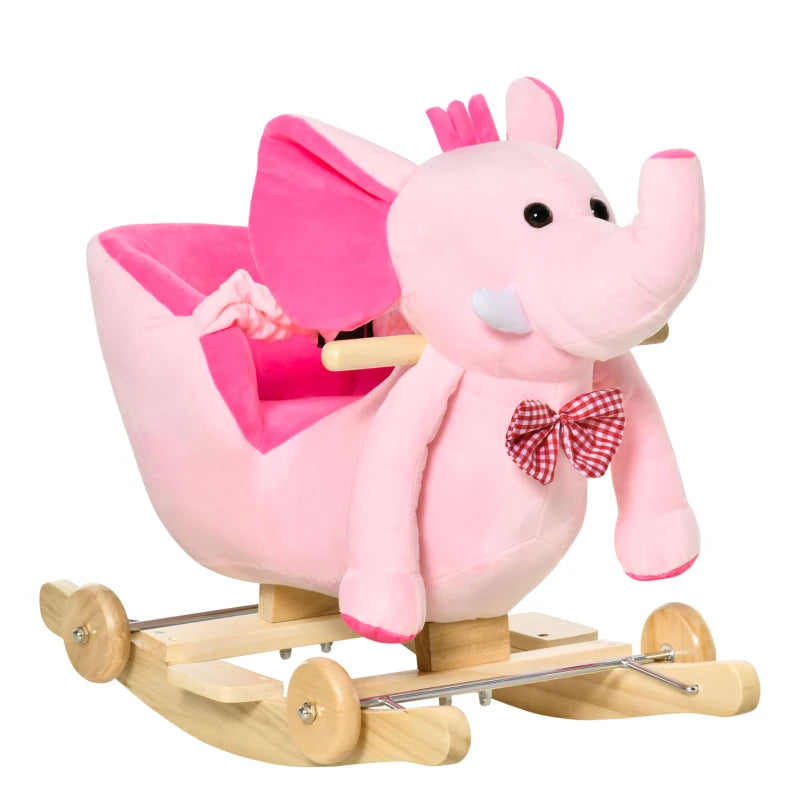 Baby Ride-On Rocking Elephant & Horse Toy with Wheels, Music & Plush Seat, 18+ Months