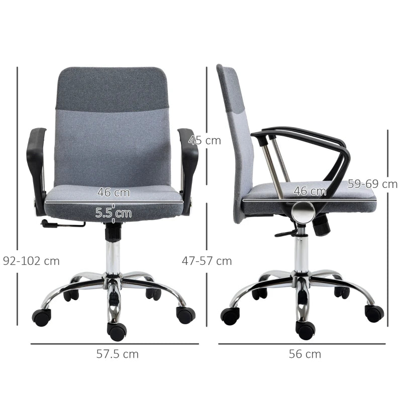 Grey Swivel Computer Chair with Wheels, Linen Fabric