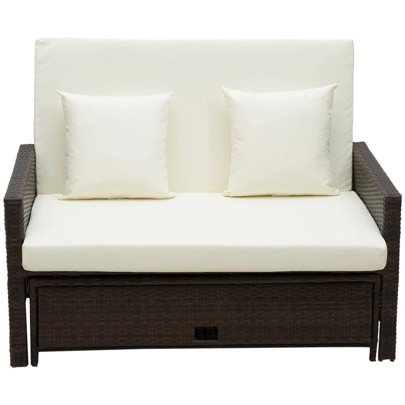 Rattan Sun Lounger 2-Seater Day Bed – Outdoor Patio Garden Furniture, Brown
