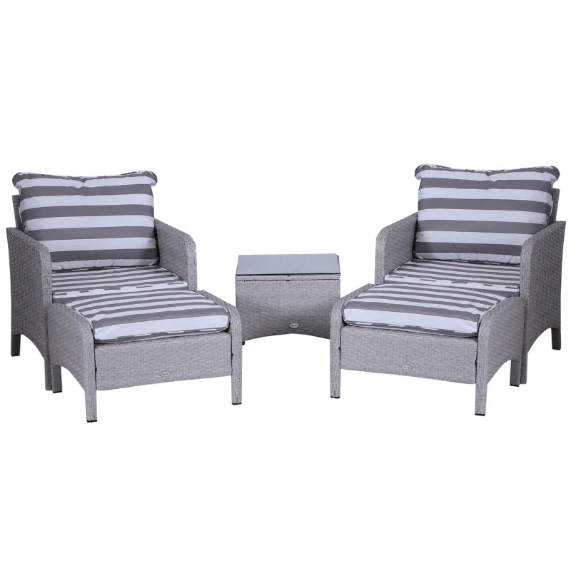 5-Piece Rattan Garden Furniture Set with Cushions & Table Grey and White Outdoor Set