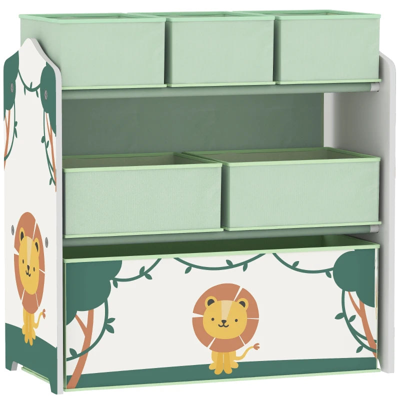 Green Kids Toy Shelf, 3-Tier Storage Unit with 6 Removable Boxes