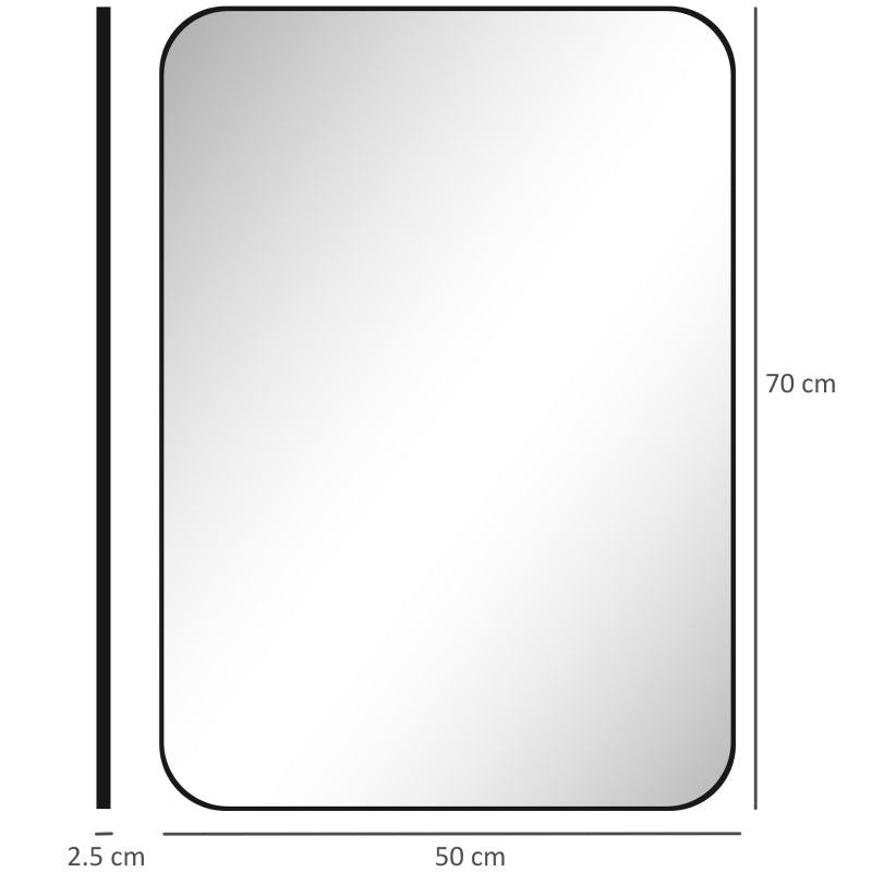 Curved Edge Bathroom Mirror, 70x50cm, Sleek Black Finish
