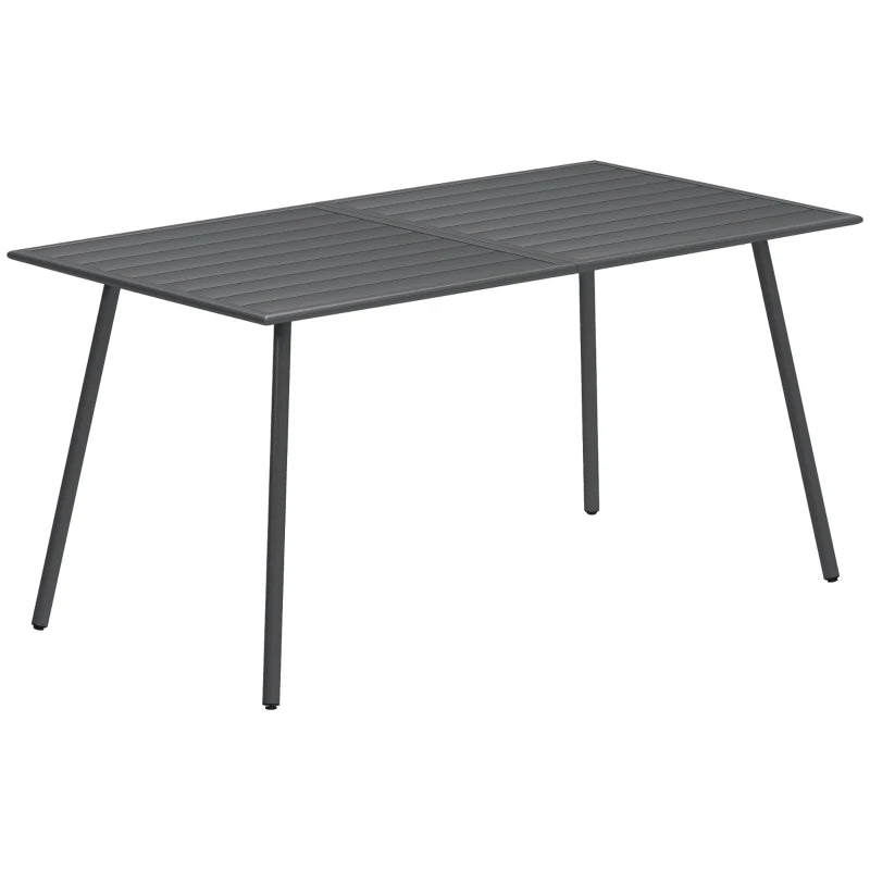 Rectangle Outdoor Garden Table with Slat Top, Steel Frame, Seats 6, Grey 150x80x74cm