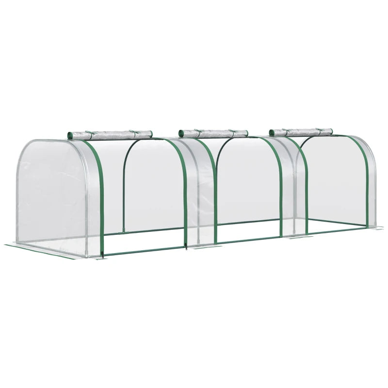 Steel Frame PVC Tunnel Greenhouse with Zipper Doors for Outdoor Garden, 295x100x80 cm