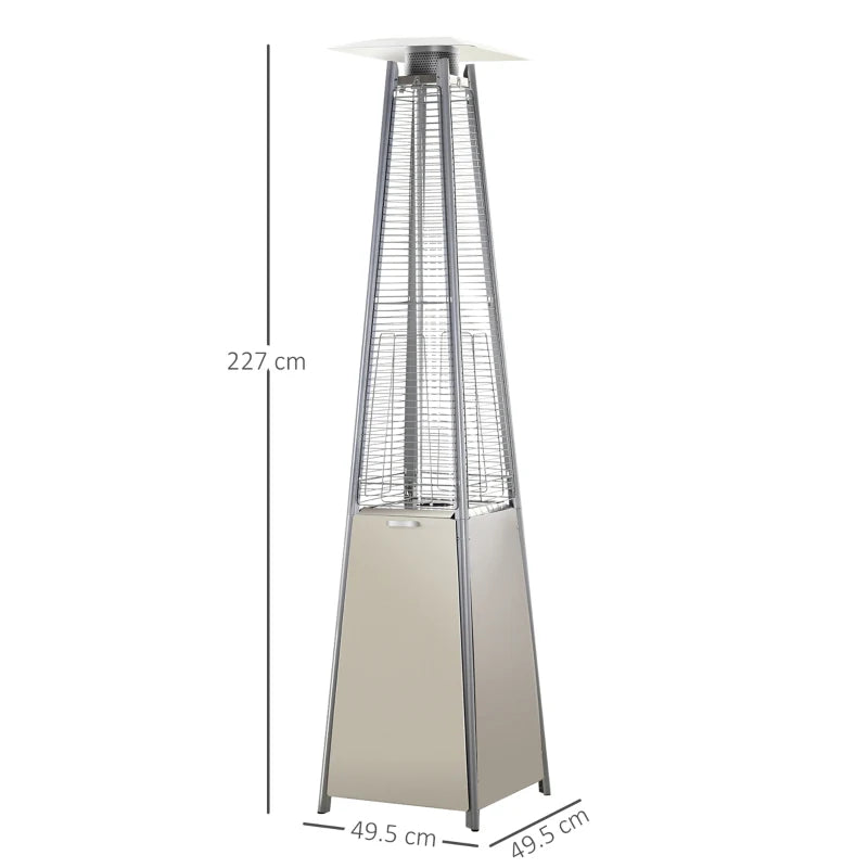 Patio Heater with Wheels and Weather Cover – Pyramid Style, Silver Stainless Steel