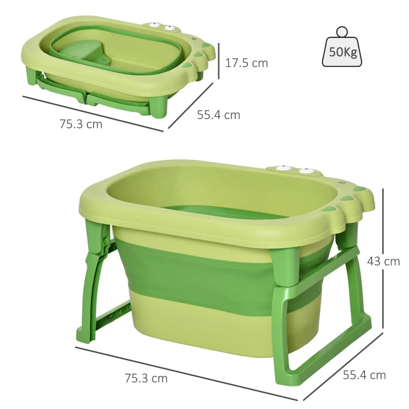 Baby Foldable Bathtub with Built-In Stool for Easy Bath Time – Green