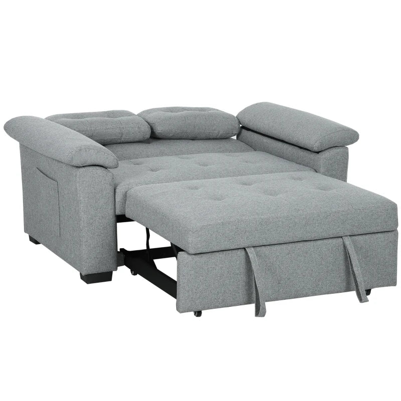 2-Seater Pull-Out Sofa Bed with Pillows & Side Pockets – Light Grey