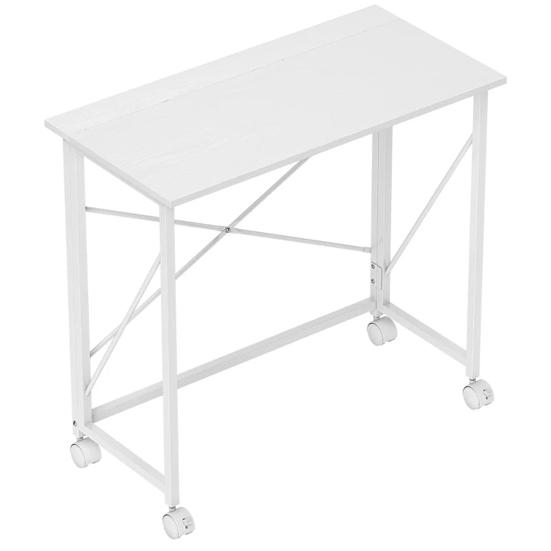 Compact Folding Desk on Wheels – White 80 cm