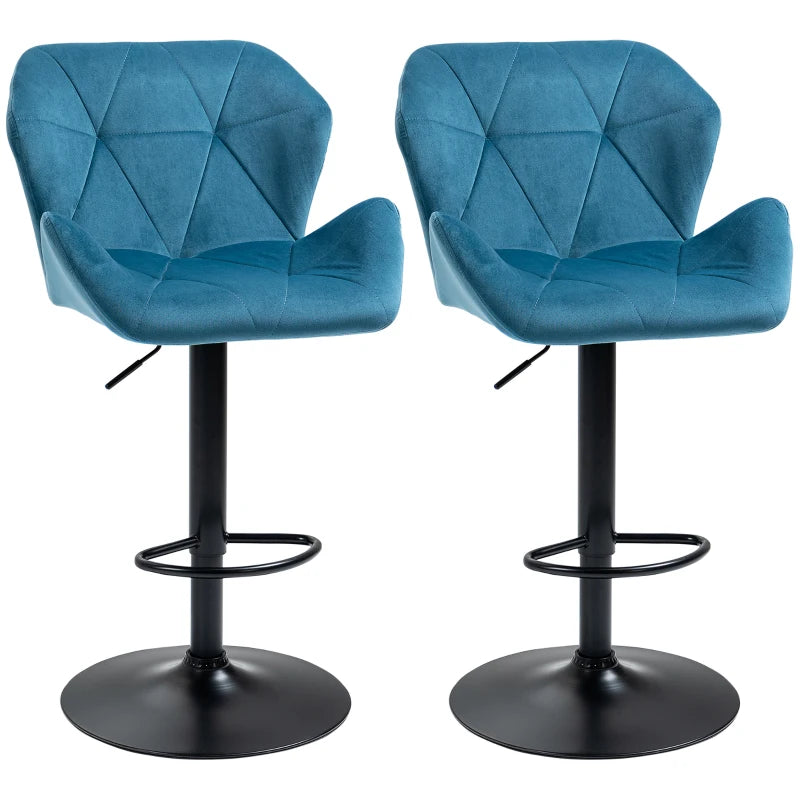Adjustable Velvet Bar Stools, Set of 2 with Swivel & Footrest