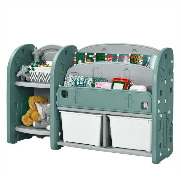 Kids Storage Organizer with 2-Tier Bookshelves and Multiple Shelves