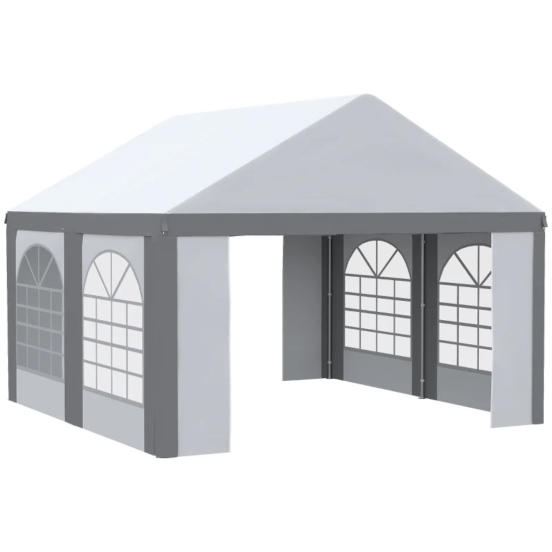 Durable Marquee Gazebo with Windproof Sides and Waterproof Roof, Light Grey 4x4m
