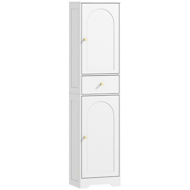Slim Tall Bathroom Cabinet with Elegant Arched Doors – White