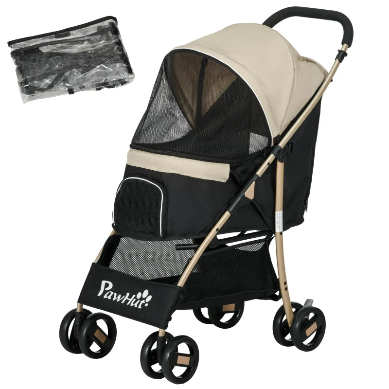 Pet Stroller for Small Dogs with Rain Cover – Khaki