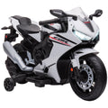 White Honda Licensed 6V Kids Motorcycle with Music and Training Wheels for Beginners