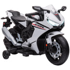 White Honda Licensed 6V Kids Motorcycle with Music and Training Wheels for Beginners