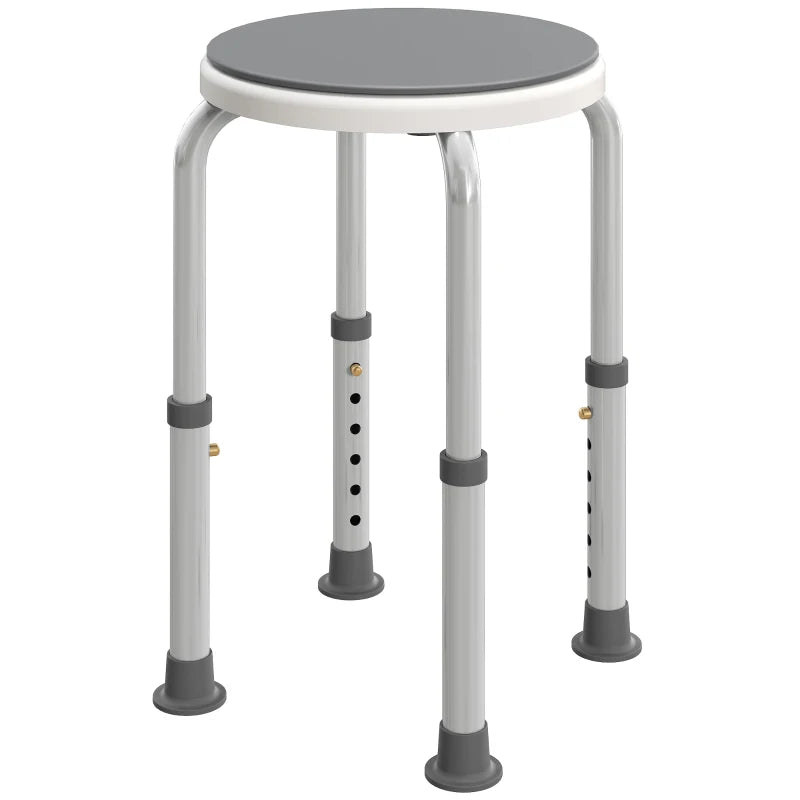 Grey Shower Stool – 360° Swivel, Adjustable Height, Non-Slip Feet