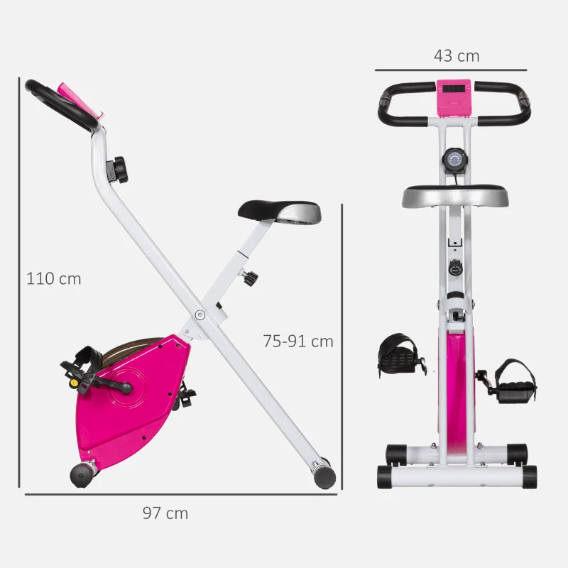 Pink & White Folding Exercise Bike with Heart Rate Monitor