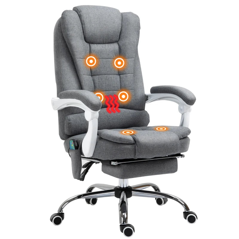 Grey Heated Massage Desk Chair with Footrest & High Back