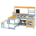 Wooden Mud Kitchen with Picnic Table for Kids’ Pretend Play