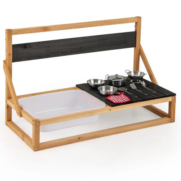 Fir Wood Kids Pretend Play Kitchen with Hooks and Blackboard