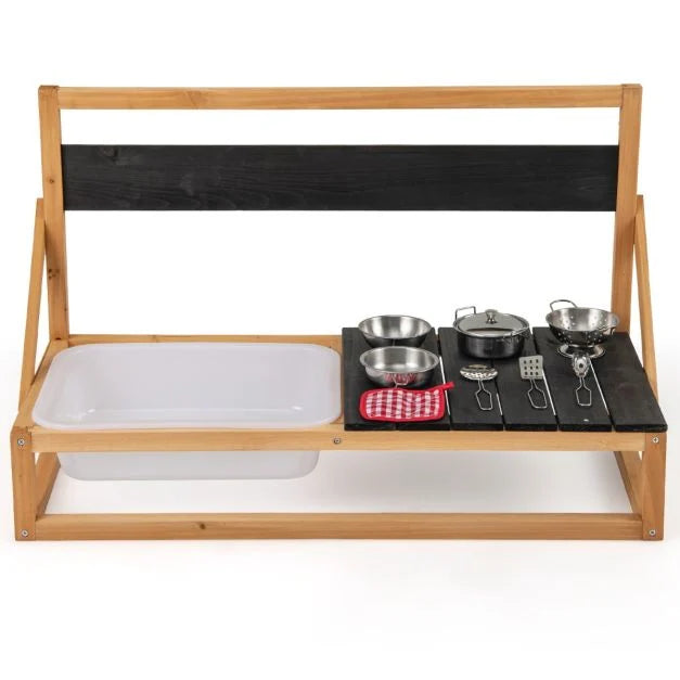 Fir Wood Kids Pretend Play Kitchen with Hooks and Blackboard