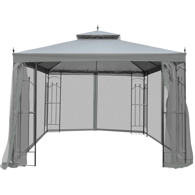 Party & Wedding Garden Gazebo with Double Canopy and Netting, Grey Shade 3x3m