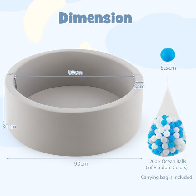 90x30cm Soft Round Ball Pool for Babies & Toddlers with 200 Ocean Balls