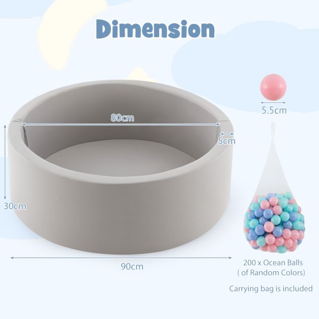 90x30cm Soft Round Ball Pool for Babies & Toddlers with 200 Ocean Balls