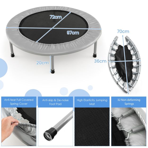 Mini Foldable Trampoline with Durable Springs and Padded Protective Cover