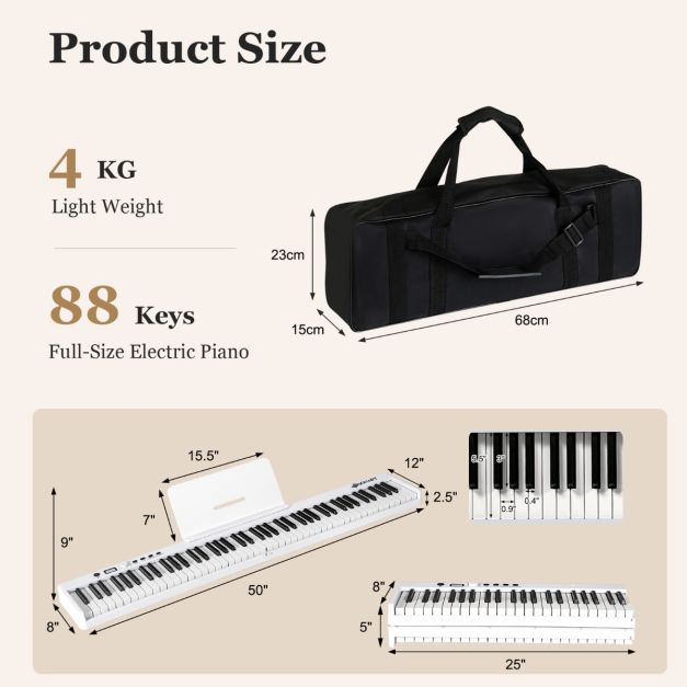 88-Key Folding Electric Piano Keyboard with Full-Size Lighted Keys for Beginners & Kids