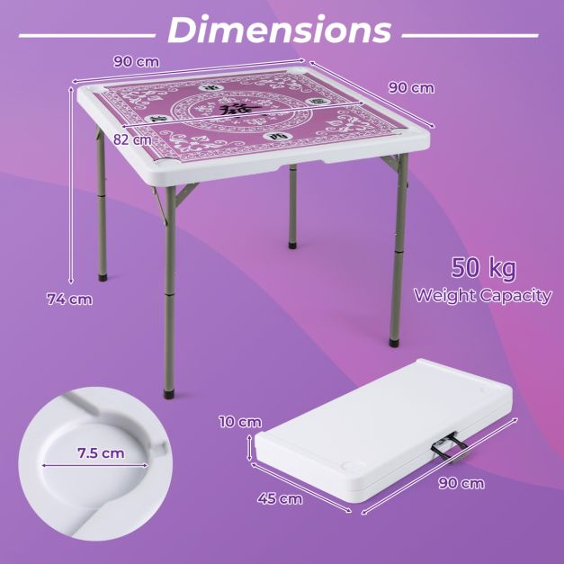 Foldable Mahjong Table with Cup Holders & Detachable Game Mat