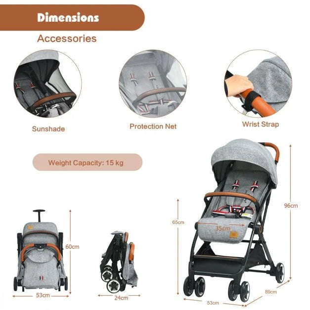 Lightweight Folding Pushchair with Adjustable Backrest and Footrest