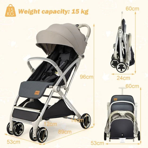 Lightweight Folding Pushchair with Adjustable Backrest and Footrest