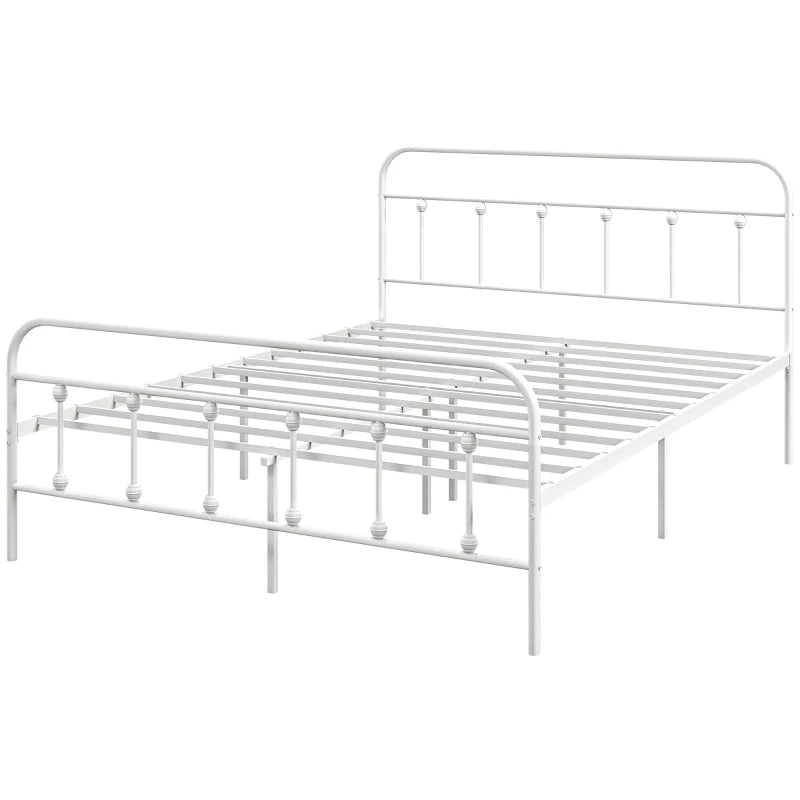 Minimalist White Metal King Size Bed Frame, Durable & Stylish