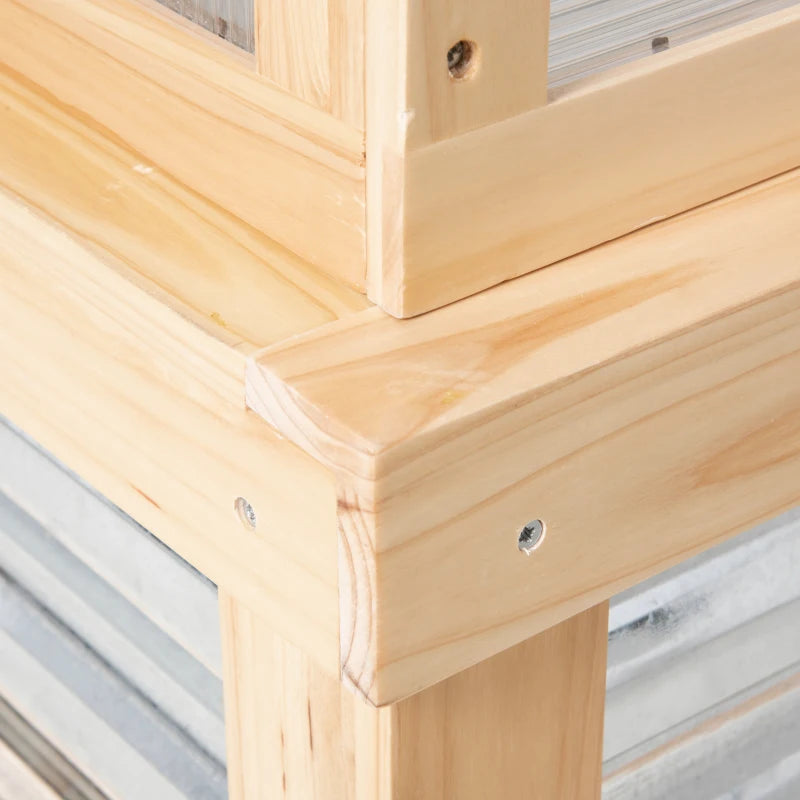 Raised Garden Bed with Greenhouse Top Wooden Cold Frame Planter with 2 Roofs, 122x61x82cm