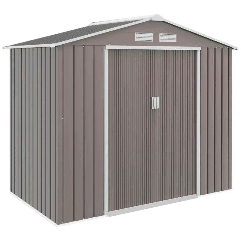 Lockable 7ft x 4ft Metal Tool Shed with Ventilated Roof and Durable Steel Frame – Grey
