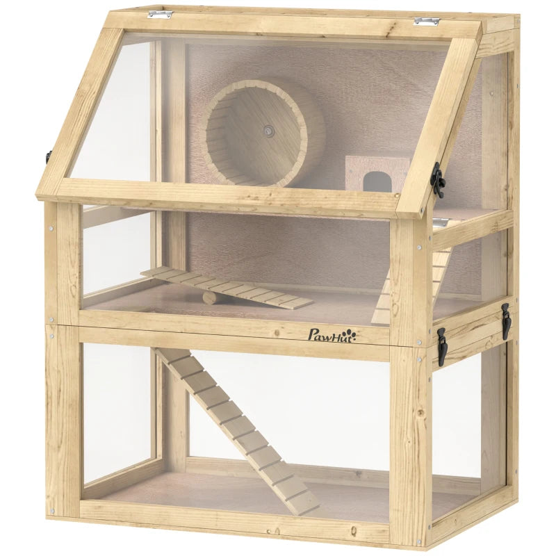 Wooden Hamster Cage with Ramp, Seesaw & Exercise Wheel