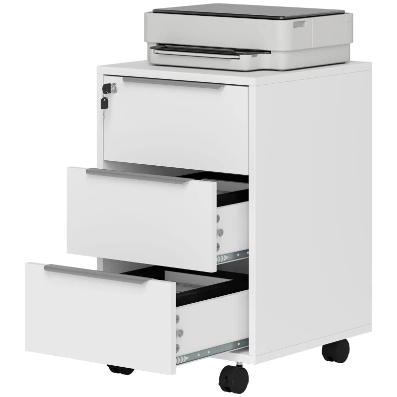 Office Filing Cabinet – White, 3 Locking Drawers