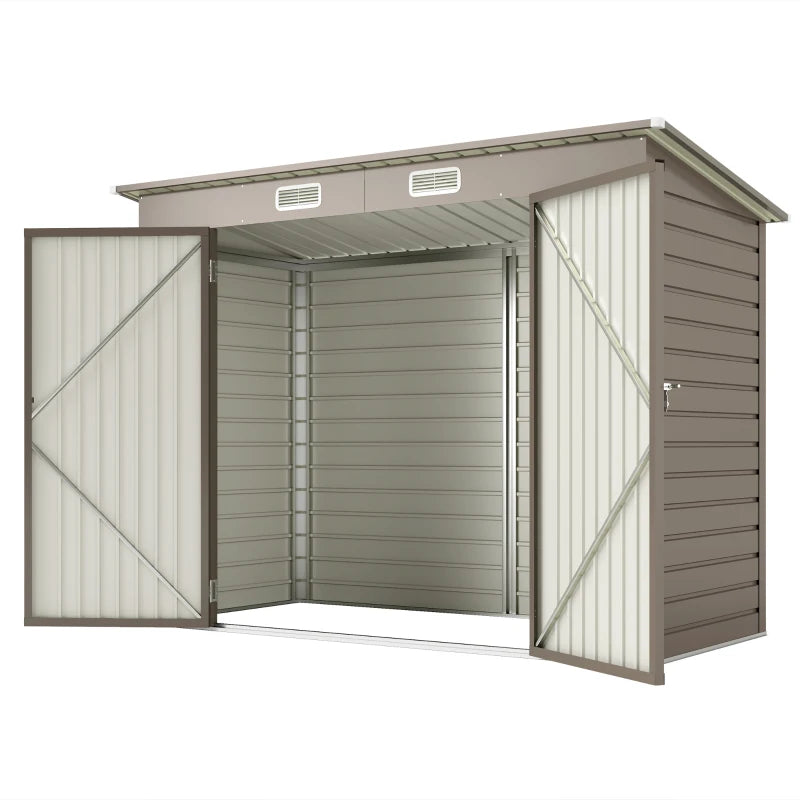 Secure Galvanised Steel Garden Shed with Latched Door and Padlock, Light Grey, 3.7x7.9ft