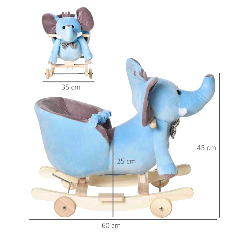 Baby Ride-On Elephant Rocking Horse with Wheels, Music & Wooden Toy