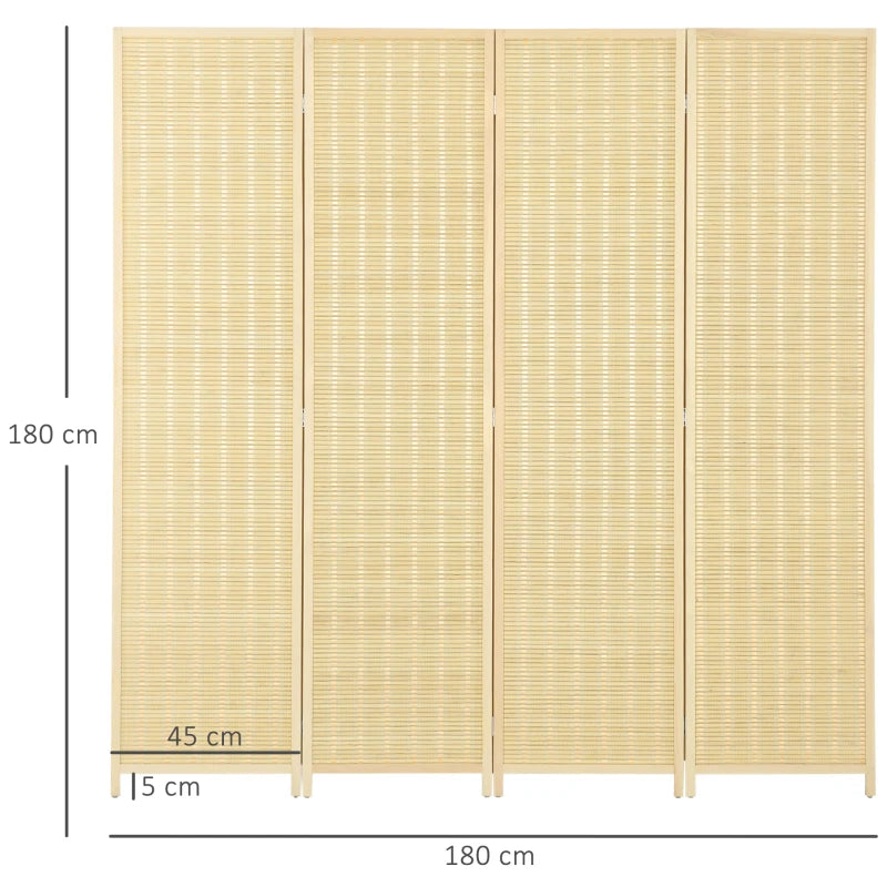 Natural 4-Panel Room Divider, Folding Privacy Screen for Home/Office