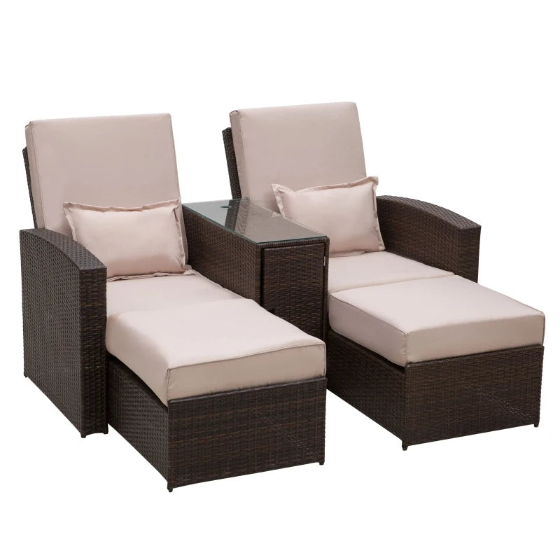 2-Seater Rattan Sofa Lounger Set – Brown Outdoor Patio Furniture
