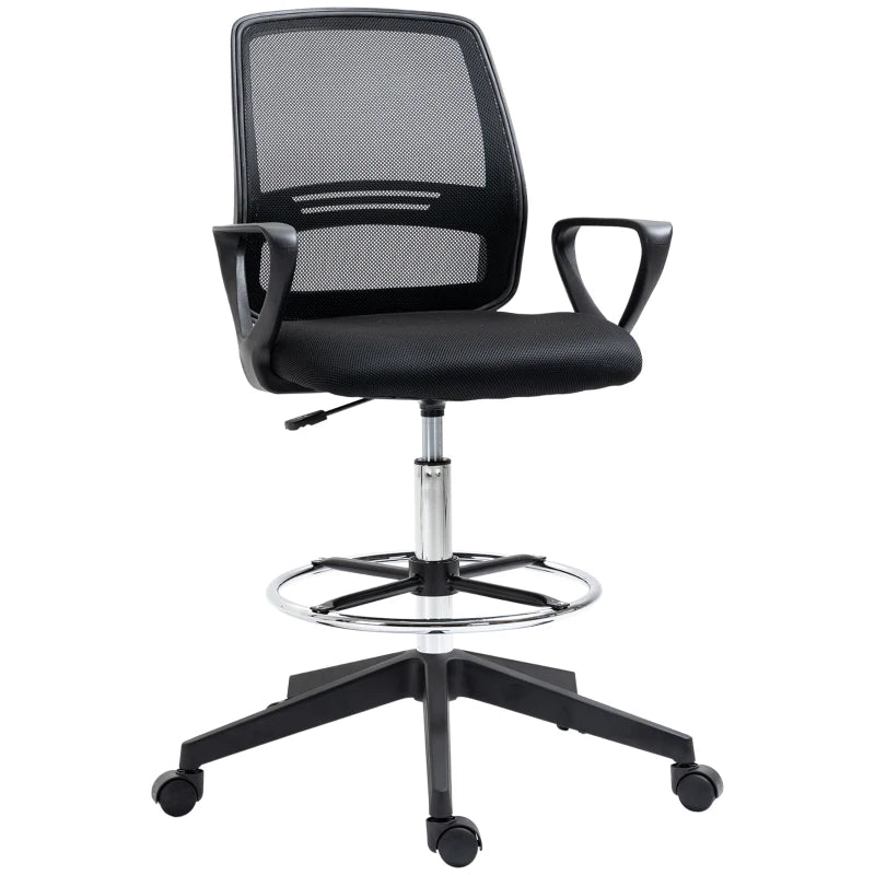 Black Drafting Chair with Lumbar Support & Foot Ring