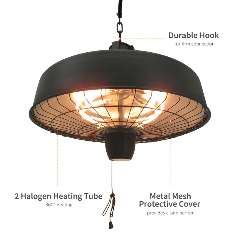 Electric Hanging Patio Heater – 1000/2500W Infrared Heat with Adjustable Power