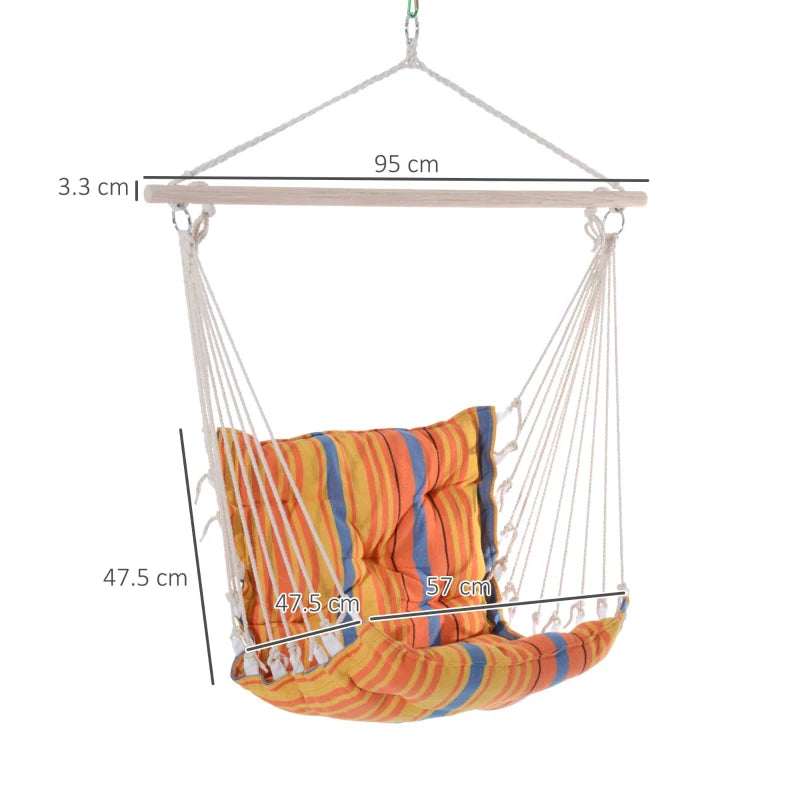 Garden Hanging Chair with Soft Seat Backrest Cotton Cloth Wooden Support Orange