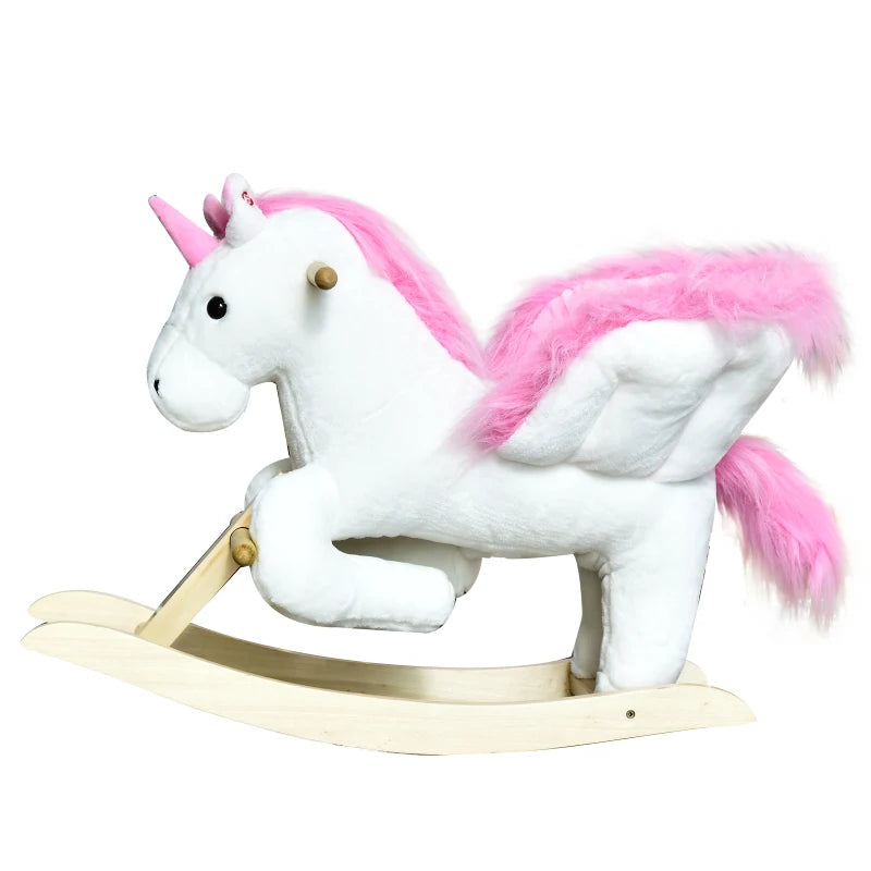 Kids Plush Unicorn Rocking Horse with Wood Base and Music for 1.5-3 Years
