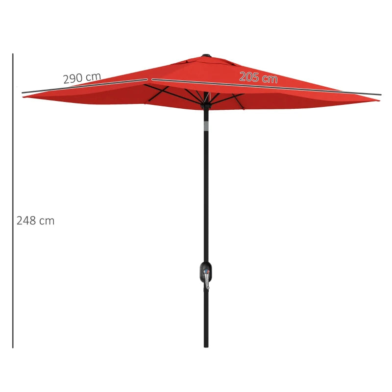 Garden Parasol Umbrella with Crank Handle & Tilt, Aluminium Frame, Wine Red, 2x3m