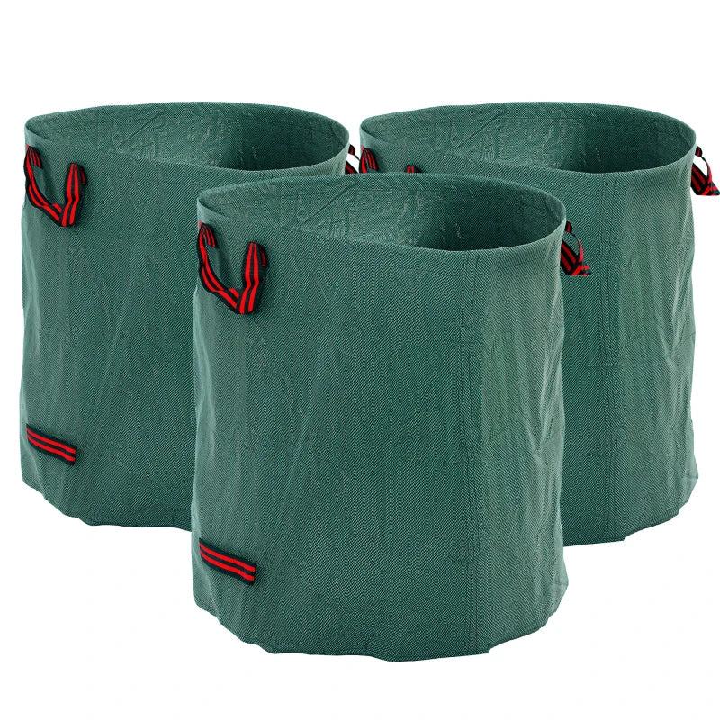 Garden Waste Bags for Leaves & Debris, Heavy Duty, Reusable with Handles, Green, 272L x 3