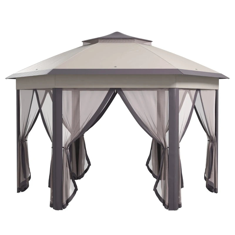 Beige Pop Up Gazebo with Netting, Double Roof & Carry Bag for Patio Parties, 3 x 4m