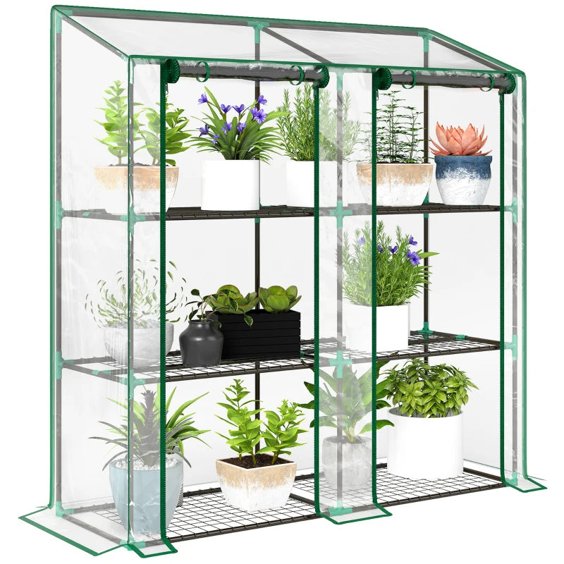 Mini Lean-To Greenhouse with Three Shelves, Compact Outdoor Plant Shelter, 46x143cm